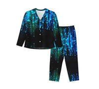 Uusnwaa Pigiama da donna a maniche lunghe con stampa a stelle, Nero , M