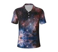 Uusnwaa Polo da uomo a maniche corte con stampa della galassia della Via Lattea, camicia da golf alla moda, camicie estive traspiranti, Nero , XL