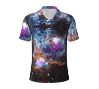 Uusnwaa Polo da uomo a maniche corte con stampa dell'universo Galaxy Space, camicia da golf alla moda, camicie estive traspiranti, Nero , 4XL