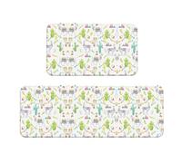 Uusnwaa Set di 2 tappeti da cucina con stampa di alpaca, lama e cactus, con stampa di montagna, antiscivolo, lavabili, assorbenti, anti-affaticamento, per cucina e casa