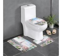 Uusnwaa Set di 3 tappeti da bagno con stampa di Parigi Torre Eiffel con fiori, tappetino da bagno antiscivolo, assorbente, lavabile, a forma di U, per bagno e doccia