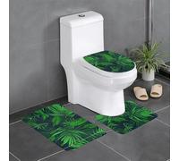 Uusnwaa Set di 3 tappeti da bagno con stampa di piante tropicali verdi della giungla tropicale, tappetino da bagno antiscivolo, assorbente, lavabile, tappeto da bagno a forma di U per bagno doccia