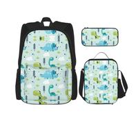 Uusnwaa Set di 3 zaini per la scuola con stampa di dinosauro, grande capacità, resistente all'acqua, con borsa termica per il pranzo e astuccio per matite per ragazzi delle scuole medie, forniture per