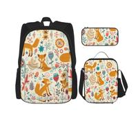 Uusnwaa Set di 3 zaini per la scuola con stampa floreale e animale, grande capacità, resistente all'acqua, con borsa termica per il pranzo e astuccio per matite, per ragazzi delle scuole medie e per