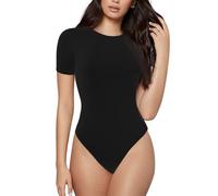 Uusnwaa T-shirt da donna con scollo rotondo a maniche corte slim fit top basic stampa karate, tuta intera elasticizzata estiva, Nero , L