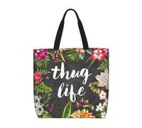 Uusnwaa Thug Life - Borsa tote da donna, con stampa floreale, borsa a tracolla, borsa per la spesa riutilizzabile, chiusura superiore con cerniera, essenziale per tutti i giorni