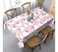 Uusnwaa Tovaglia rettangolare con stampa di pecore bianche su sfondo rosa, 89 x 140 cm, resistente alle pieghe e alle macchie, lavabile, per pranzo/festa/casa