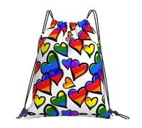 Uusnwaa Zaino con coulisse arcobaleno colorato Gay Pride cuori stampa borsa borsa palestra zaino sport spiaggia per uomo donna