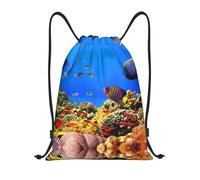 Uusnwaa Zaino con coulisse con stampa di pesci marini borsa a tracolla Cinch resistente all'acqua per palestra shopping sport yoga, Nero , M, Zaino da viaggio