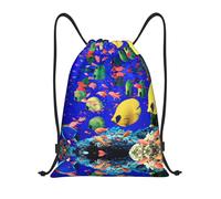 Uusnwaa Zaino con coulisse con stampa di pesci marini, borsa a tracolla resistente all'acqua per palestra, shopping, sport, yoga, Nero , M, Zaino da viaggio