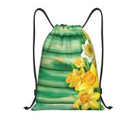Uusnwaa Zaino con coulisse giallo narcisi fiori stampa zaino stringa Sackpack Cinch resistente all'acqua per palestra shopping sport yoga, Nero , M, Zaino da viaggio