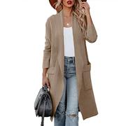 Uusollecy Cardigan Donna Lungo a Maniche Lunghe Drappeggiato Aperto con Tasche Cardigan Donna Autunno Invernale,Cachi,L