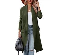 Uusollecy Cardigan Donna Lungo a Maniche Lunghe Drappeggiato Aperto con Tasche Cardigan Donna Autunno Invernale,Verde Oliva,L