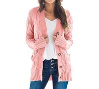 Uusollecy Cardigan Donna Lungo in Maglia Grossa Stile Casual con Bottoni Cardigan Donna Invernale per Autunno,Rosa,S