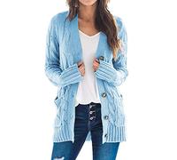 Uusollecy Cardigan Donna Lungo in Maglia Grossa Stile Casual con Bottoni Cardigan Donna Invernale per Autunno,Azul,XL