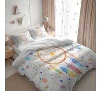 UUZEAI Copripiumino acchiappasogni acquerello Queen Size, set di biancheria da letto morbida in stile boho 3 pezzi con stampa di piume indiane hippie (200x200 cm + 65x65 cm * 2)