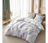 UUZEAI Copripiumino bianco con stampa di piume, misura singola, 3 pezzi, set di biancheria da letto Western Boho per adulti, adolescenti e ragazze, 2 federe (90x190 cm + 65x65 cm*2)