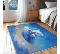 UUZEAI - Tappetino decorativo a forma di orso con motivo a astronave blu per la cameretta dei bambini, antiscivolo, lavabile, per soggiorno, camera da letto, 50x140cm