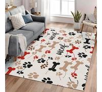 UUZEAI Tappeto con impronte di animali domestici dei cartoni animati, tappeto con design di zampe e ossa di cane, antiscivolo e lavabile, per soggiorno, camera da letto dei bambini (120x190cm)