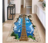 UUZEAI Tappeto da corridoio 3D, Tappeto moderno con design a ponte in legno volante con corda nel cielo, per camera da letto e cucina, antiscivolo, lavabile, sottile (80x120cm)