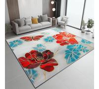 UUZEAI Tappeto decorativo moderno effetto 3D con peonie e farfalle, lussuoso tappeto antiscivolo con fiori orientali per soggiorno e camera da letto, lavabile, 100x200cm