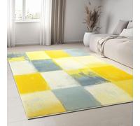 UUZEAI Tappeto decorativo moderno giallo grigio con motivo astratto a olio, motivo rettangolare a puzzle, antiscivolo, lavabile, per soggiorno, camera da letto, 90x180cm