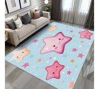 UUZEAI Tappeto per bambini motivo a stelle e sorrisi, tappeto blu a pelo corto per camera da letto, tappeto antiscivolo lavabile per soggiorno 50x140cm