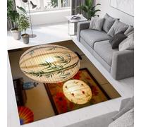 UUZEAI Tappeto per soggiorno, decorazione retrò, motivo lanterna con foglie di bambù verde e motivo 3D, tappeto antiscivolo lavabile per camera da letto, sala da pranzo, 80x150cm