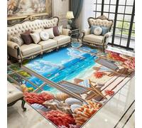 UUZEAI Tappeto per soggiorno, motivo costiero tropicale, 3D, splendida vista della spiaggia e del mare, tappeto antiscivolo lavabile per camera da letto 200x250cm