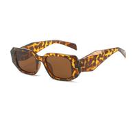 UV400 Protezione Piazza Petite Frame Occhiali Da Sole Angular Design Sfaccettato Cerniera In Metallo Dettaglio Donne Notte Eventi Presente, Stampa leopardata/foglia di tè