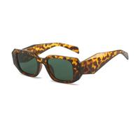 UV400 Protezione Piazza Petite Frame Occhiali Da Sole Angular Design Sfaccettato Cerniera In Metallo Dettaglio Donne Notte Eventi Presente, Stampa leopardata/verde scuro