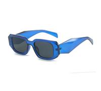 UV400 Protezione Piazza Petite Frame Occhiali Da Sole Angular Design Sfaccettato Cerniera In Metallo Dettaglio Donne Notte Eventi Presente, Blu traslucido/Grigio