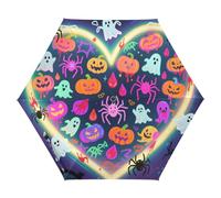 UV50+Happy Halloween Colorful Heart ombrello compatto in spiaggia Ombrelloni per le donne auto aperto