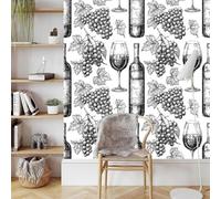 Uva Vino Calice Carta da Parati Autoadesiva 0.52x5 m Stile Schizzo Pellicola Adesiva per Mobili Impermeabile Carta Adesivo Ispessita Opaco Sticker per Decorare Muro Cucina Armadio Cassetto e Scaffali