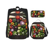 UVBDF 3 pezzi Introduzione di VegetablesBackpack School Bag Set per Viaggi Studio Zaino e Lunch Box e Matita Bag, Nero , Taglia unica, Set di zaini per la scuola