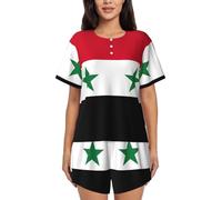 UVBDF Bandiera Della Repubblica Araba Siriana Estate Donne Pigiama Set 2 Pezzi Manica Corta Loungewear Morbido Leggero Sonno Suit Con Tasche Per Il Lounge Quotidiano, Nero , XXL