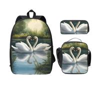 UVBDF Bellissimo zaino con cigni bianchi sul lago, borsa per libri con portapranzo, astuccio per matite per avventure nel fine settimana, Nero , Taglia unica, Organizer per borse
