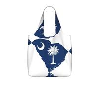 UVBDF Borsa riutilizzabile ripiegabile in poliestere da 25 l, con stampa della mappa della bandiera della Carolina del Sud