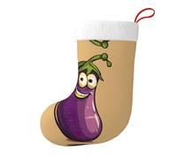 UVBDF Calze natalizie tradizionali con melanzana del fumetto con polsino in peluche, calze decorative per le vacanze, calza per il mantello