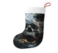 UVBDF Calze natalizie tradizionali con teschio fantasma horror, con polsino in peluche, calze decorative per le vacanze, calza per il mantello