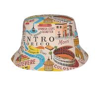UVBDF Cappelli da pescatore con mappa di Roma con punti di riferimento Illus, per donne e uomini, unisex, alla moda, per escursioni, viaggi, per familiari e amici, nero
