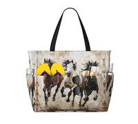 UVBDF Cavalli che corrono arte spiaggia Tote Bags per le donne borse da viaggio borsa con cerniera e tasche per viaggi vacanze, Nero , Taglia unica
