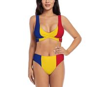UVBDF Flag of Romania - Set bikini da donna, due pezzi, design incrociato sul davanti con top da bagno di supporto, Nero , S