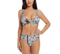 UVBDF French Fashion Model Ferrets - Bikini da donna, due pezzi, design incrociato sul davanti, con top da bagno di supporto, Nero , S