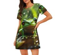 UVBDF Frog And Rain - Camicia da notte da donna a maniche corte, con scollo rotondo, pigiama, Nero , 3XL