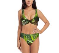 UVBDF Frog and Rain - Set bikini da donna, due pezzi, design incrociato sul davanti con top da bagno di supporto, Nero , S