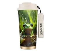 UVBDF Frog and Rain Tazza da caffè da viaggio in acciaio inossidabile, con coperchio a perdite, tazza termica per caffè freddo, birre calde