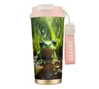 UVBDF Frog and Rain Tazza da caffè da viaggio in acciaio inossidabile, con coperchio a perdite, tazza termica per caffè freddo, birre calde