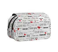 UVBDF I Love You Words with Hearts Printing School Double Layer Clamshell Pencil Case Organizer Stationery Bag for Kids Gift, Nero , Taglia unica, Organizer per borse