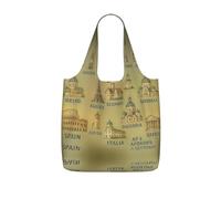 UVBDF I punti di riferimento europei illustrano la stampa della drogheria Tote Riutilizzabile Packable Bag 25l Poliestere Lavabile Viaggio Vacanze Carryall